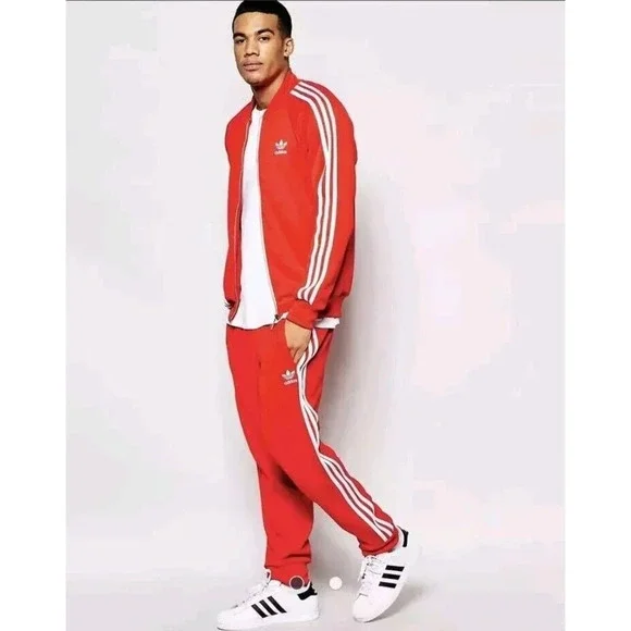 Adidas S Originals Tracksuit 2 PC Set Red White Side Stripes Jogger Pants Jacket